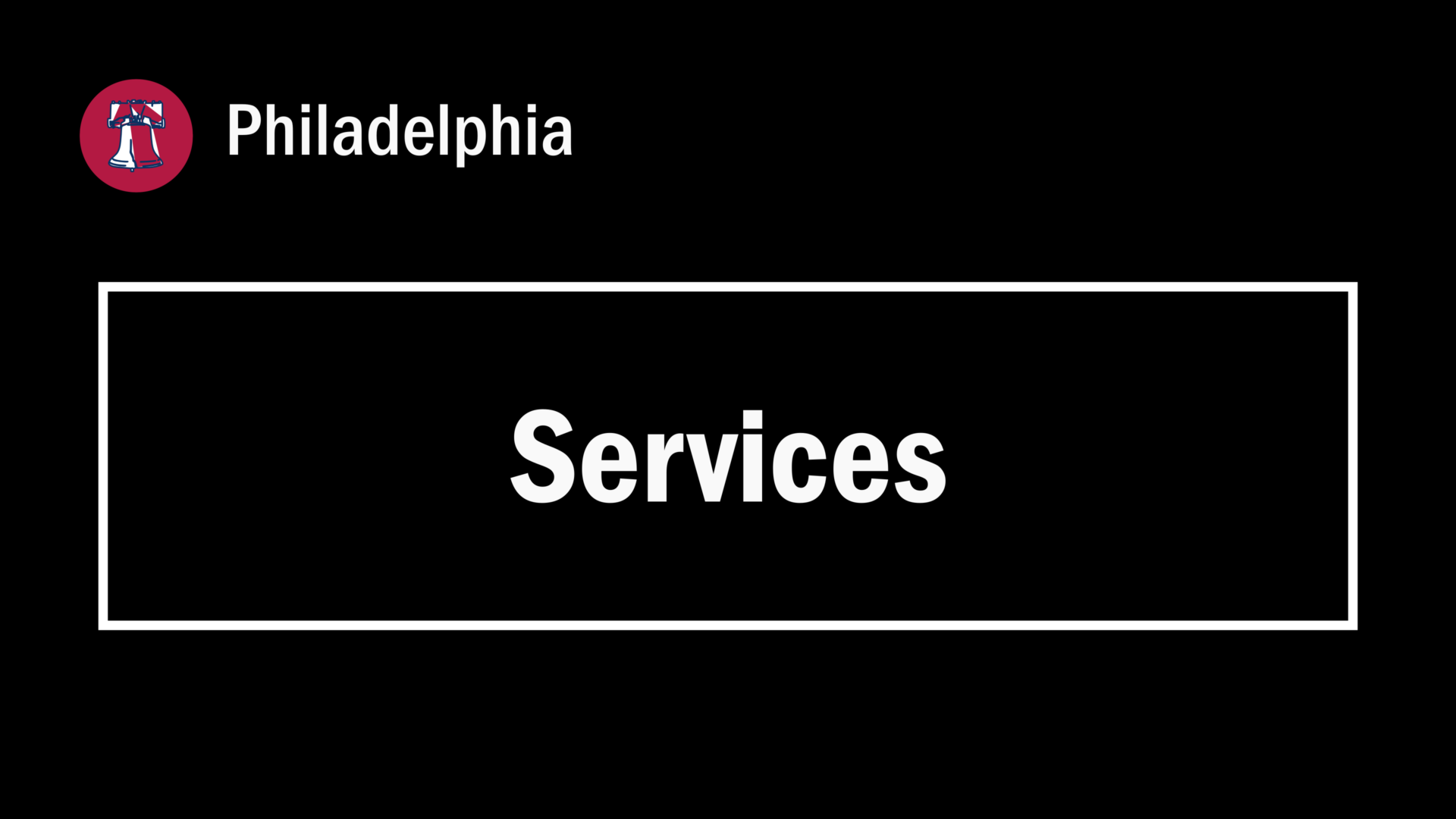 A cover of a page with the title "Services" in Philadelphia (Pennsylvania, USA).