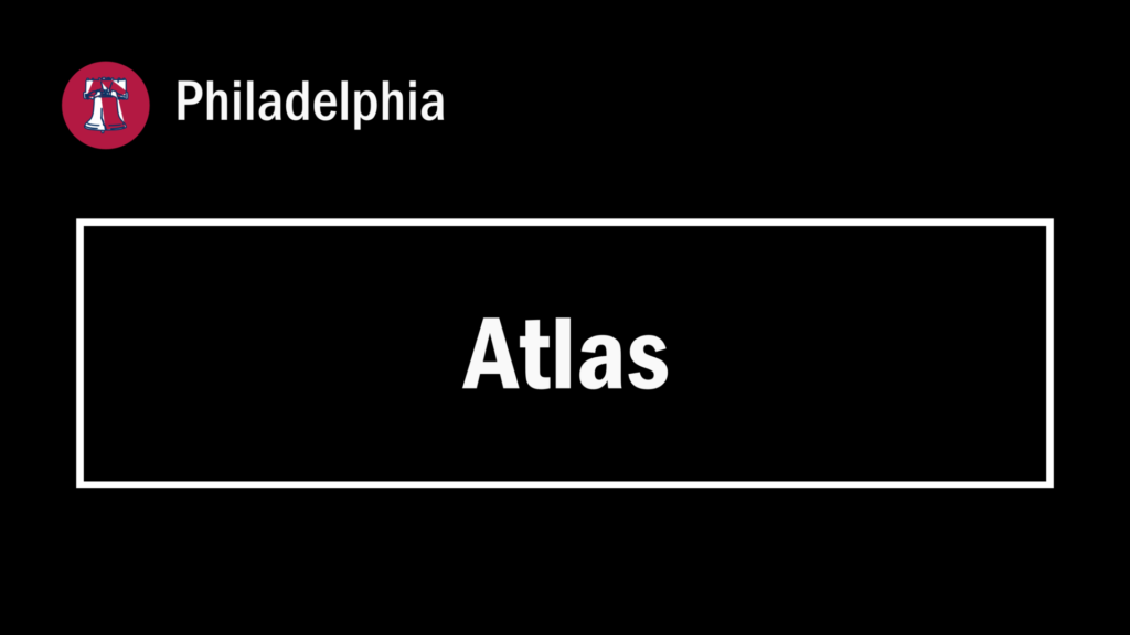 A cover of a page with the title "Atlas" in Philadelphia (Pennsylvania, USA).