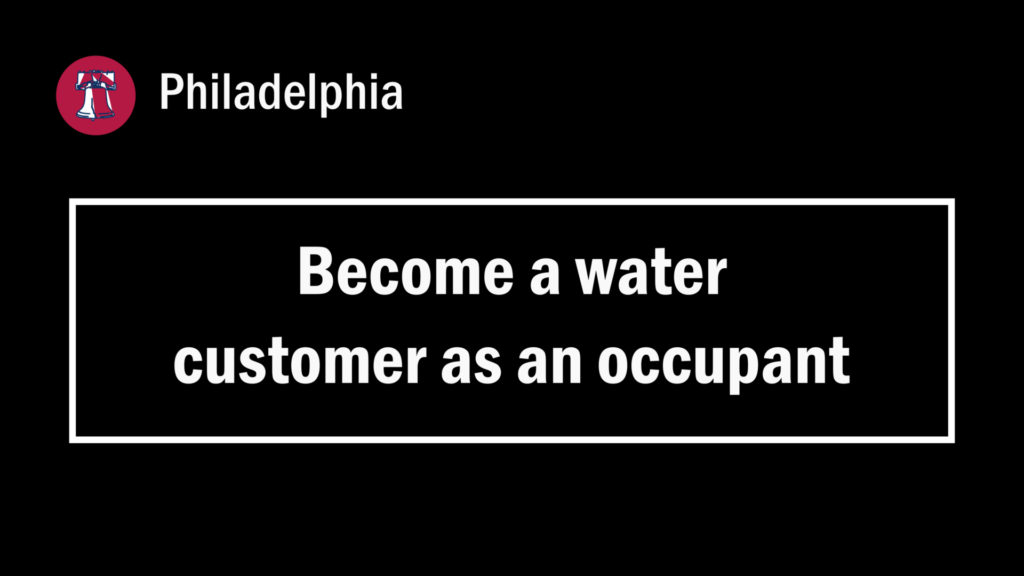 A featured image of a page with the title "Become a water customer as an occupant" in Philadelphia (Pennsylvania, USA).