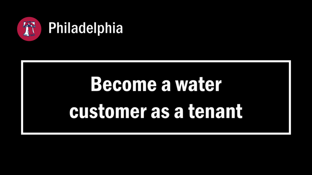 A featured image of a page with the title "Become a water customer as a tenant" in Philadelphia (Pennsylvania, USA).